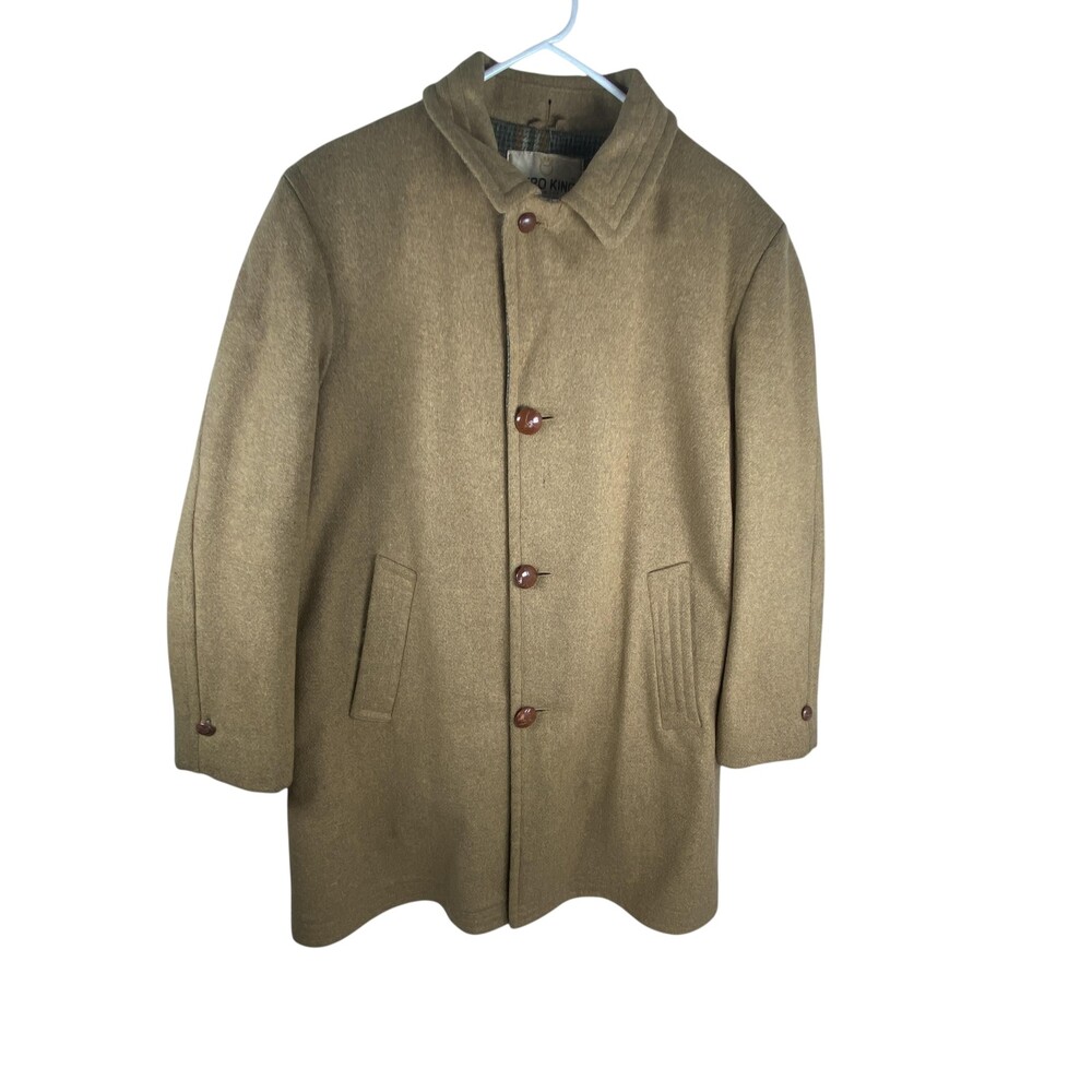 Vintage Zero King Coat Mens 38 Brown Wool Plaid Lined Overcoat Water Repellent